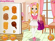 Screenshot from School Morning Rush, showing the character Betty brushing her teeth in the bathroom, followed by an image of her wearing a cute school uniform.