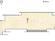 Screenshot of Bob the Archaeologist 2, a black and white sidescroller game showing the character jumping over spikes