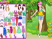 Fashionable girl wearing a spring dress and sunglasses ready to walk in the park in the free online game