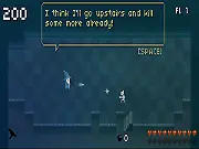 Screenshot of Tiny Wizard, a retro pixel art arcade game showing a small wizard character shooting enemies on a tower floor