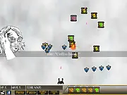 Rymden game screenshot showing a player's spaceship at the bottom of the screen shooting lasers at organized formations of enemy ships in space