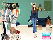 Blue and Orange dress up game screenshot showing a minimalist fashion design focused on high-contrast clothing using simple blue and orange garments