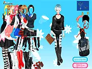 Coser dress up game screenshot showing a female character being styled with various recognizable cosplay outfits and accessories
