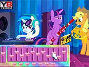 The Equestria Girls (Rainbooms) from My Little Pony playing instruments at a rock concert stage online game