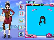 Screenshot of the Winter Girls Dress Up game showing a girl wearing a stylish sweater, hat, and scarf for the cold weather.
