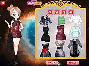 Star Girl Dress Up Online game screenshot featuring a girl in a glamorous, shiny outfit with a starry background