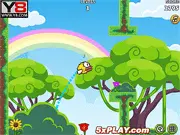 Flappy Bird Forest Adventure free online arcade game showing the small bird navigating narrow gaps in dark forest trees