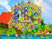 Funny Pets Match 3 Puzzle online game screen showing colorful animal pets chained together to be matched