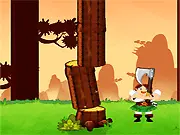 Timber Mania online game screen showing a pixel art lumberjack rapidly chopping a tall tree while dodging dangerous branches