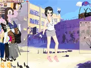 A young girl character trying on a new, trendy fall outfit in the Back to School Again Style online dress-up game