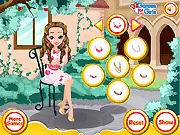 Fashionable girl named Emma with a fresh makeup look and stylish clothes, ready for her tea time with her friend in the free game Girls Tea Time Makeover