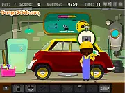 Stella's busy car service garage filled with cars waiting for service in the free time management game Garage Rush