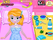 Princess Sofia Bee Sting Doctor online game, showing Sofia's injury treatment and stylish fashion makeover