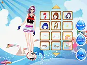 Alex's Extreme Sports surfing dress up game screenshot, Alex and John on surfboards, free online styling game, beach fashion