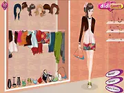 Screenshot of the Party Fashion Show online game, displaying an elegant girl wearing a chic dress and accessories