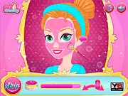 Princess Royal Salon game screen showing Princess Lea receiving a facial treatment and preparing for a dress up session in the free online game