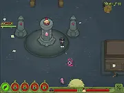 Gameplay screenshot of Bloody Night, a free online top-down action game, showing the hero shooting a horde of red-glowing demons.