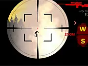 A sniper rifle scope view focusing on an incoming horde of zombies in the post-apocalyptic action game Dawn of the Sniper 2.
