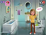 Riley Real House Makeover free online game screenshot showing the decorated kitchen and a cleaned bathroom