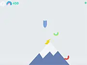 Screenshot of Lonely Peak Adventure online game, showing Io collecting a rainbow and avoiding a dark storm cloud in the mountains