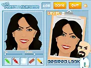 Plastic Surgeon game screen showing various tools used to modify a character's face for a free online cosmetic puzzle game