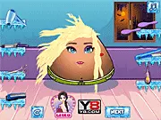 Pou Girl Hairstyles free online game showing the Pou girl getting a haircut and dye in a virtual hair salon