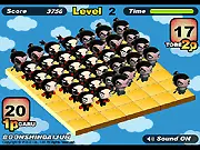 Gameplay screenshot of Pucca Boonshindaijun board game showing the Pucca character icon and pieces scattered across a grid, demonstrating the multiplication and territory control mechanics.