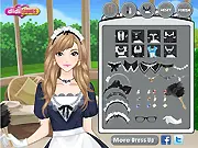 Beautiful Maid Dress Up game showing the character Melissa with makeup tools and outfit choices for the free online fashion game