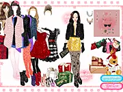 Fashion doll dressed in a cool, layered Korean-style winter outfit with a Christmas color theme from the online dress up game