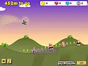 Dune Runners free online sandboarding action game screenshot with a character riding a board across a sandy desert hill