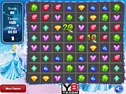 Cinderella Jewel Match free online game screen showing Princess Cinderella with a grid of colorful, sparkling jewels for matching