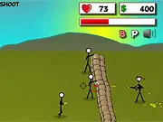 Hold The Lines game screenshot, aiming a projectile to hit a stick figure target using physics and angles, play free online shooting game