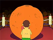 Orange Boxing free online game screenshot, a fist punching an orange to a pulp, stress relief game