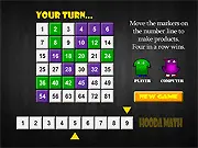 The Multiplication Game online screenshot, showing a tic-tac-toe board filled with multiplication problems.