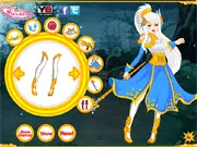 Warrior Princess Dressup free online game, fantasy royal character in battle armor, selecting weapons and outfit