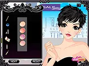 Screenshot from Happy Shopping dress up game showing a girl named Zoey trying on new clothes in a boutique during a major sale