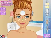 Make-Up Studio Glitter Eyes free online game screenshot, showing a girl receiving glitter eye makeup and dress-up.