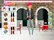 Fashion doll Chloe dressed in a stylish, comfortable gender-neutral coat, shirt, and low-heel boots from the Genderless Style dress up game
