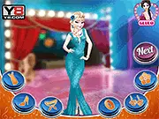 Screenshot of Elsa playing the piano on stage in a sparkly blue dress, ready to perform in the Piano Hero online game