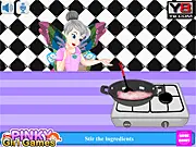 Tinkerbell Black & White Pizza free online cooking game screen showing ingredients for a unique black and white themed pizza
