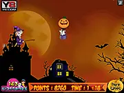 Baby Elsa's Halloween Challenge free online game, collecting money on a magical broom on PlayArcadeHub