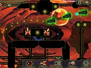 Defense Alien War TD online game screen showing defense towers shooting at waves of invading alien spaceships along a path