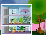 Causality 5 game screenshot, stickman chain reaction puzzle, free online point and click killer game