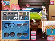 Screenshot of Sandy dressed in a comfortable and fashionable outfit on a train for the Train Travel Dress Up online game