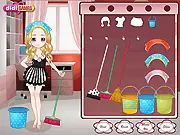 House Cleaning game screenshot, free online housekeeping and organization game, character tidying a messy room