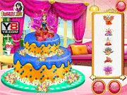 Anna Realistic Wedding Cake free online game screen showing a tiered cake being decorated with frosting and flowers
