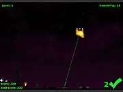 Multiply Aliens Attack free online game screenshot, showing a laser targeting an alien ship with a math problem.