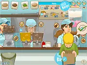 Fresh Burger online game screenshot, showing a counter with food ingredients and a customer queue