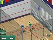 Screenshot of Fog Squash online game showing a ball bouncing off a wall with a high score line and a focused player.