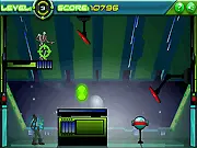 Ben 10 shooting game with reflector pad against Vilgax's robots on a crashing ship